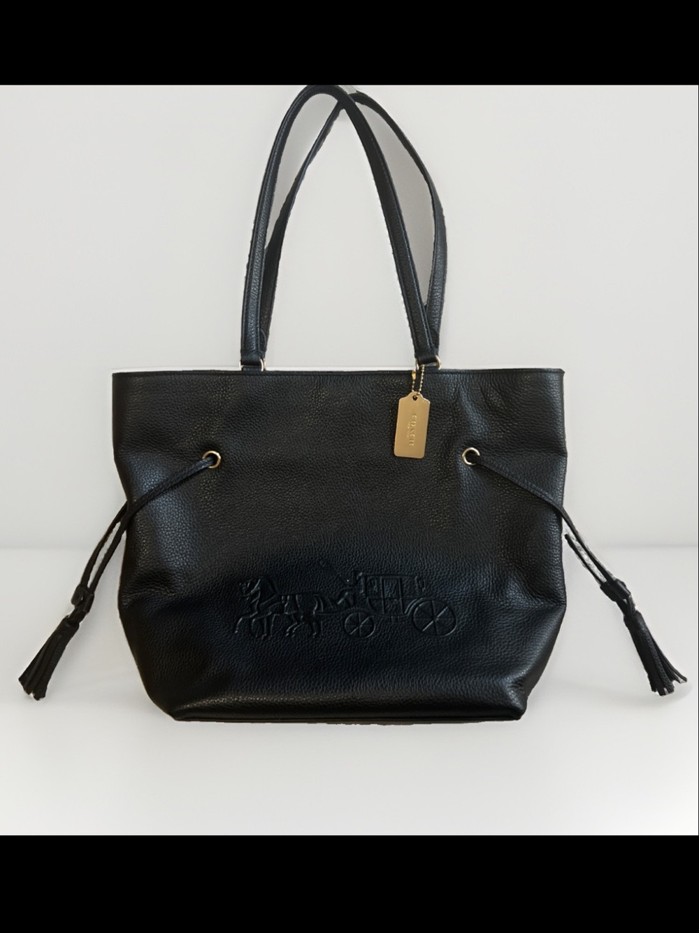 Coach Andy Tote CA200 Black Pebble Leather Horse & Carriage Tote Bag Like New